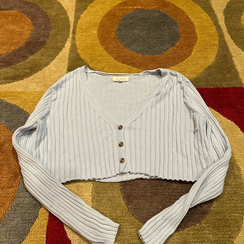 PacSun L.A. Hearts Light Blue Cropped Ribbed Cardigan Sweater Top Size Small